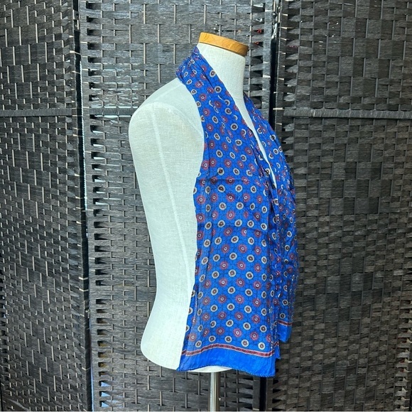 Echo Silk Scarf lightweight blue with circle pattern design red gold - Picture 4 of 4